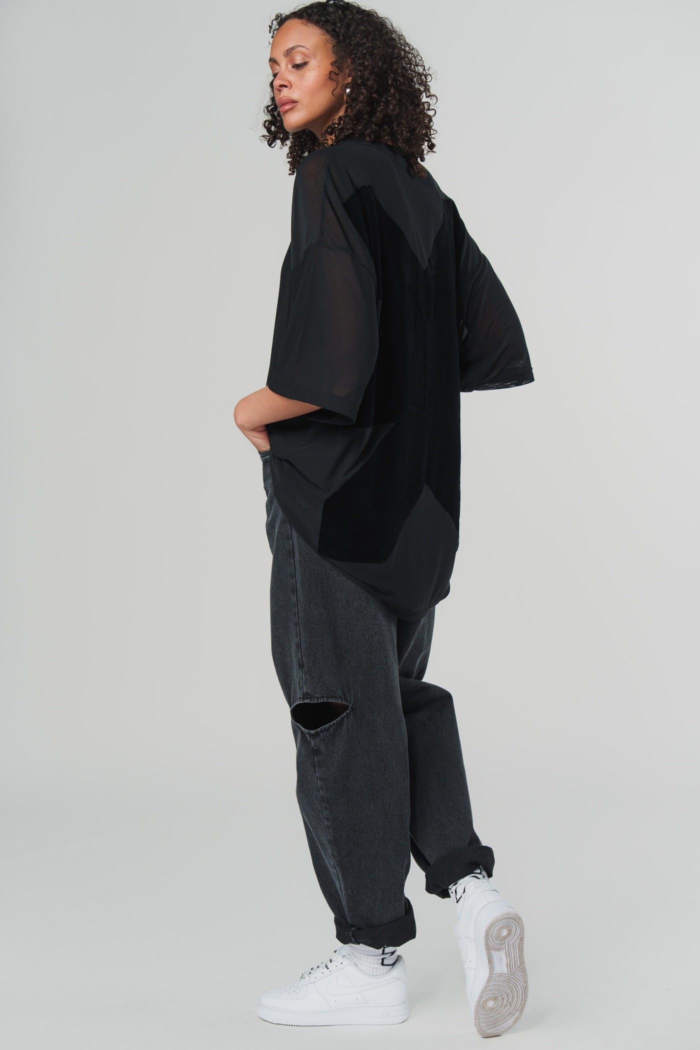 Denim Pants Black Cut Out Petite