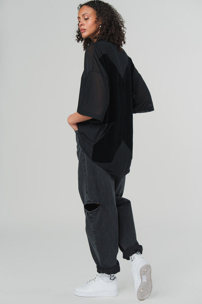 Denim Pants Black Cut Out Petite