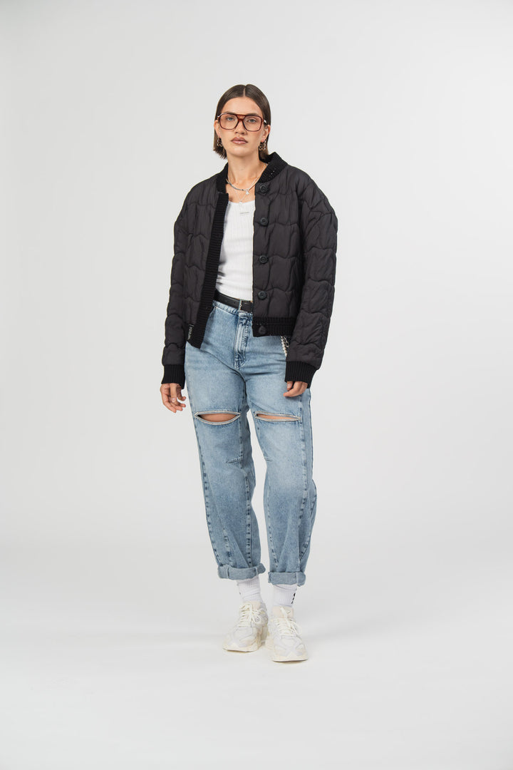Puffer Bomber Jacket Black
