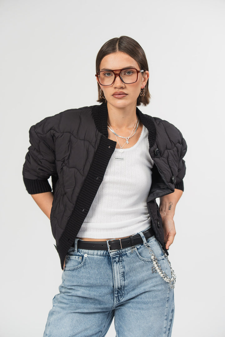 Puffer Bomber Jacket Black