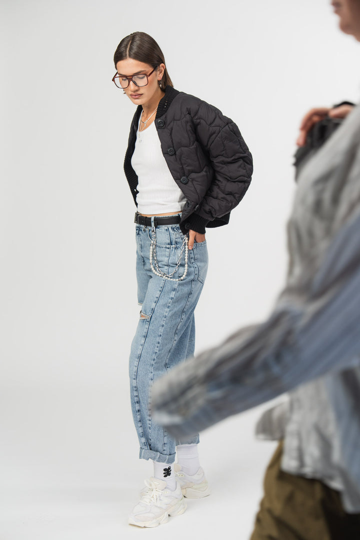 Puffer Bomber Jacket Black