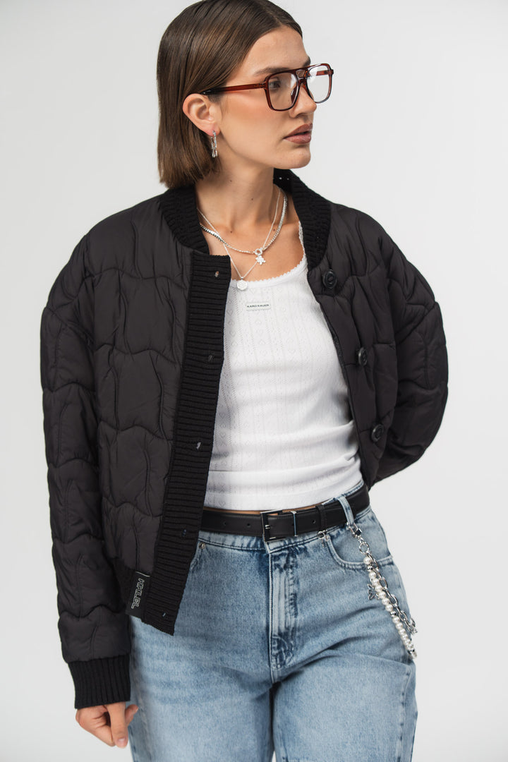 Puffer Bomber Jacket Black