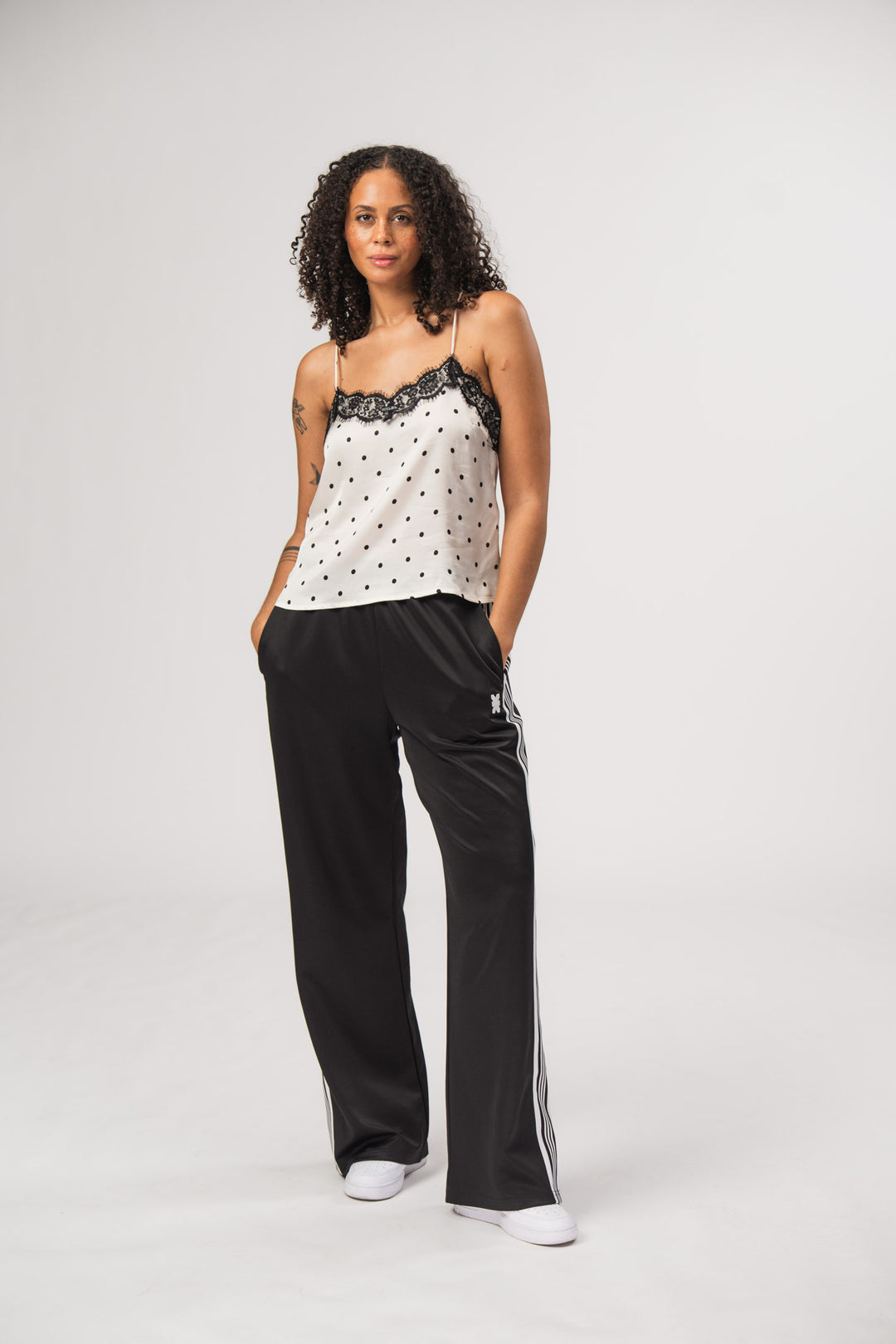 Satin Lace Top Dots Offwhite