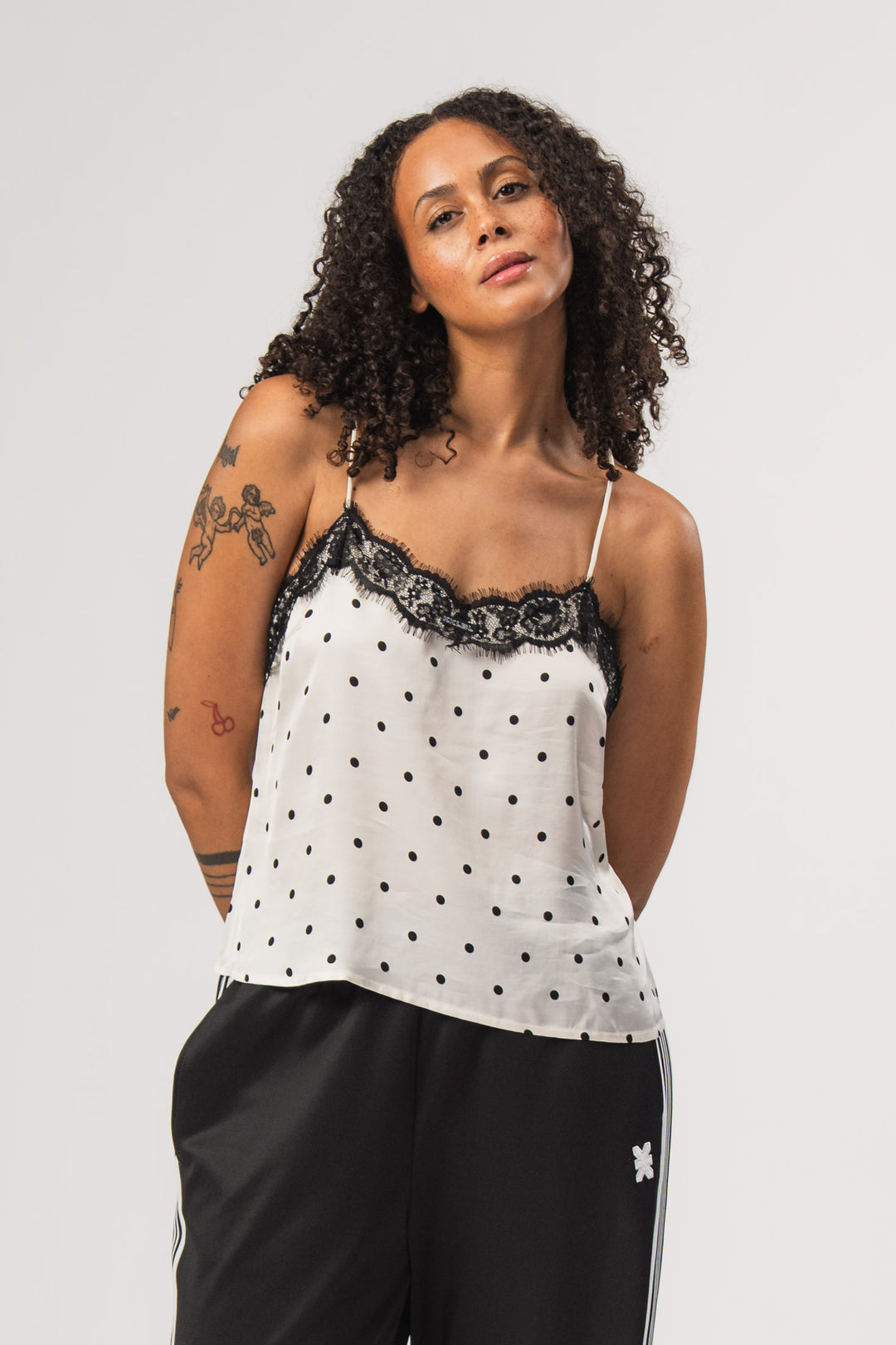 Satin Lace Top Dots Offwhite