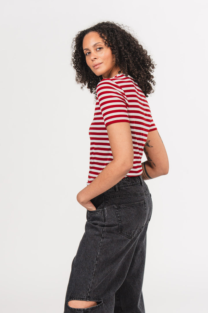 T-Shirt Striped Wine Red - Karo Kauer Label
