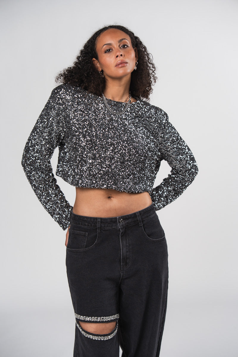 Longsleeve Sequins Silver - Karo Kauer Label
