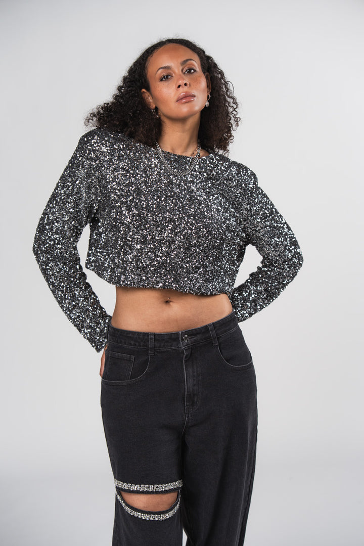 Longsleeve Sequins Silver - Karo Kauer Label