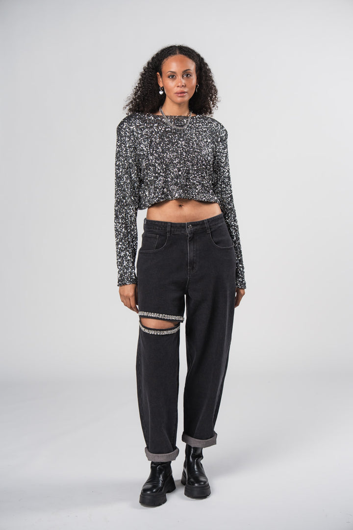 Longsleeve Sequins Silver - Karo Kauer Label