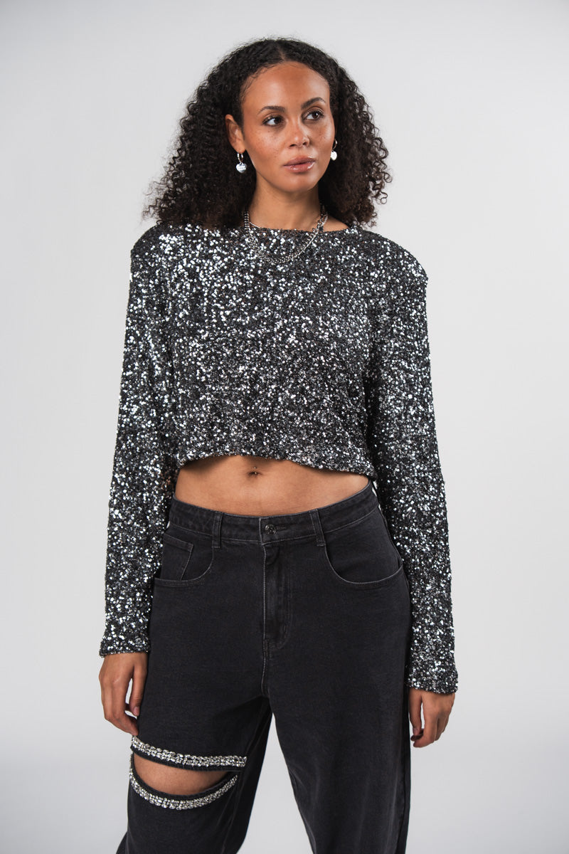 Longsleeve Sequins Silver - Karo Kauer Label