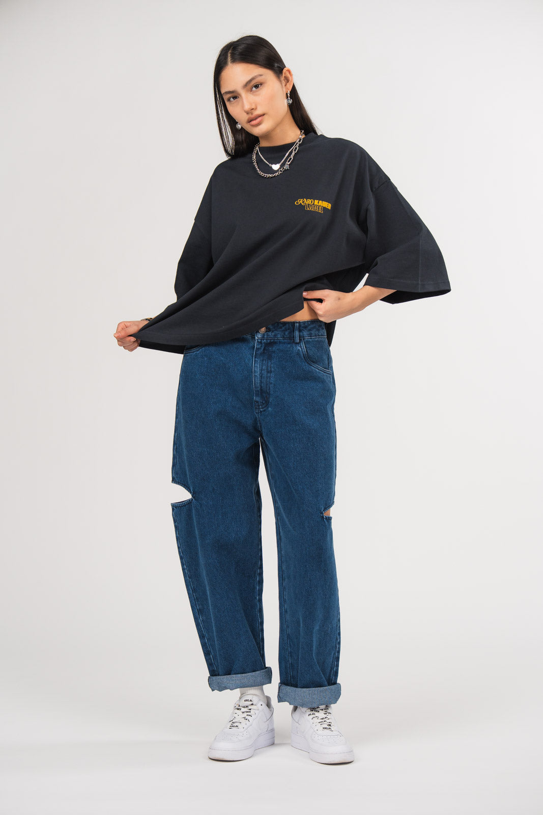 Denim Pants Cut Out Dark Blue