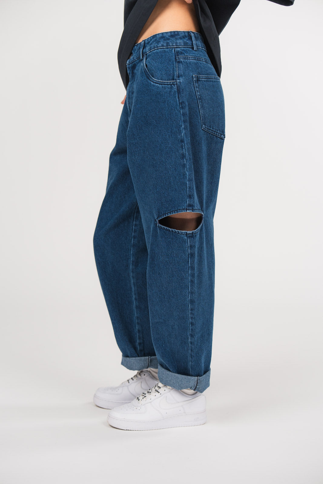 Denim Pants Cut Out Dark Blue