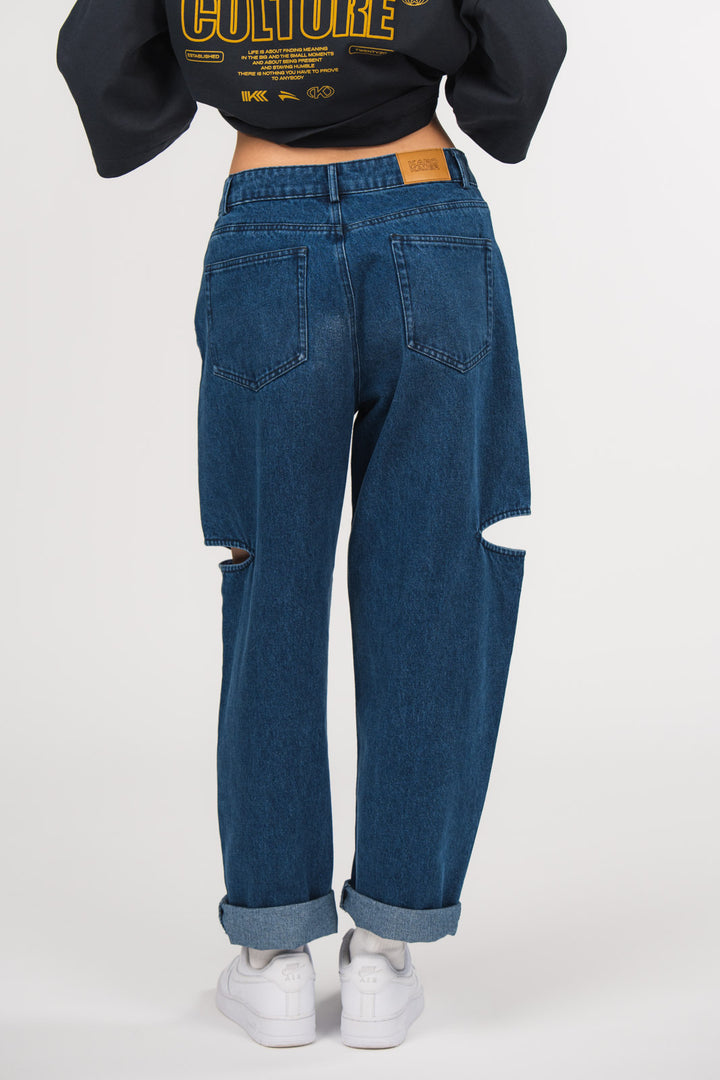 Denim Pants Cut Out Dark Blue