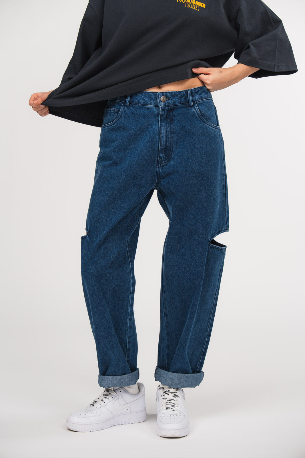 Denim Pants Cut Out Dark Blue