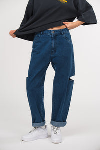 Denim Pants Cut Out Dark Blue