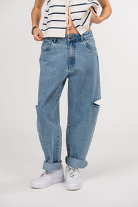 Denim Pants Cut Out Blue