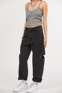 Denim Pants Cut Out Black