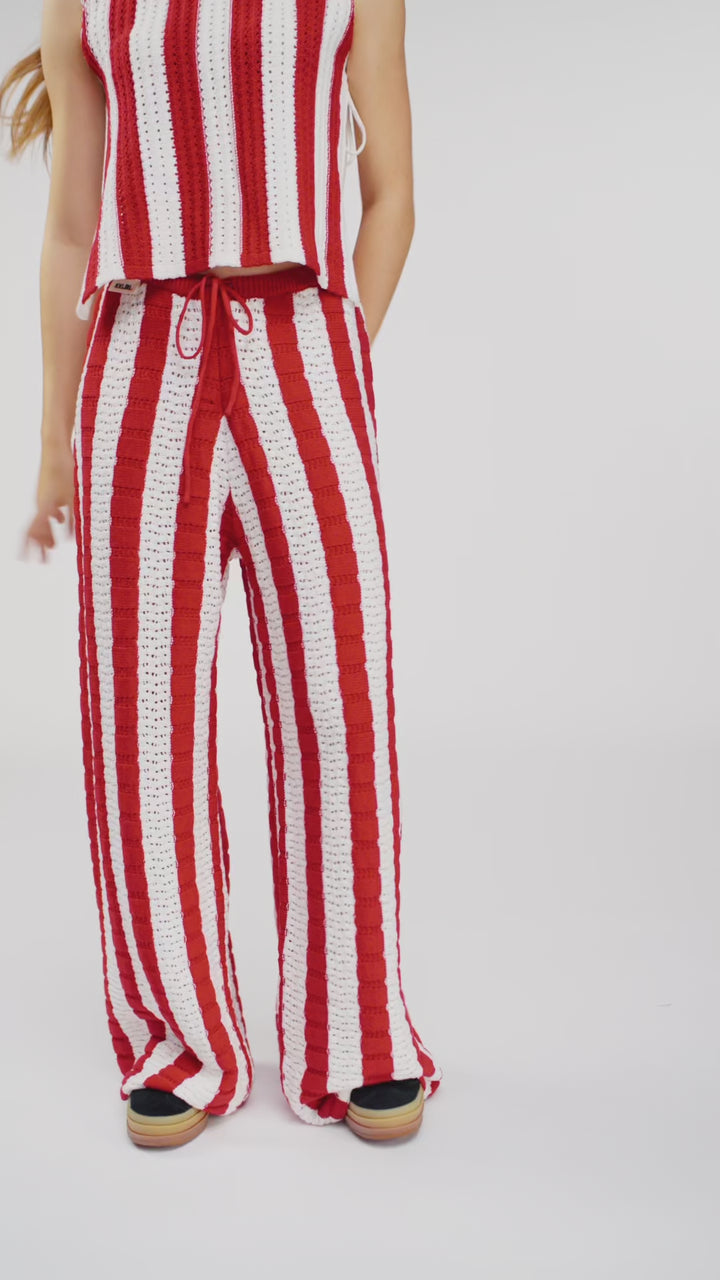 Knit Pants Striped Red