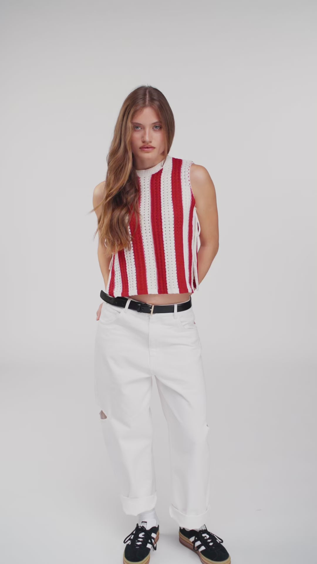 Knit Vest Striped Red
