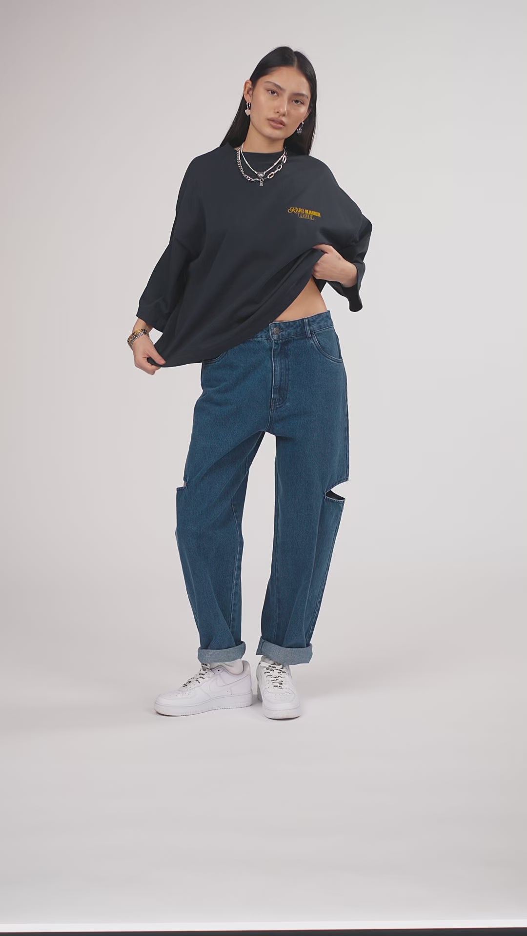 Denim Pants Cut Out Dark Blue