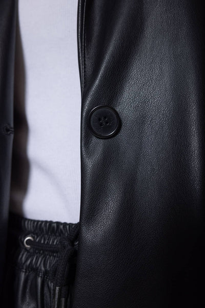 Faux Leather Blazer Black