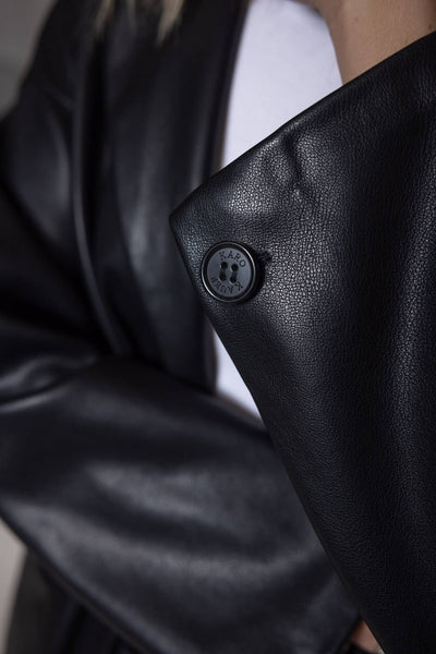 Faux Leather Blazer Black